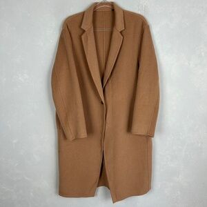 Uniqlo women size M pea coat wool blend tan brown single button w pockets